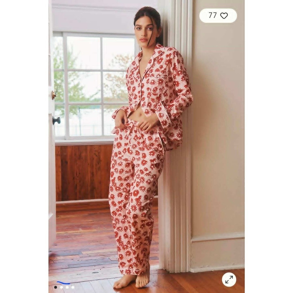 Desmond and Dempsey Red Floral Cotton Pajamas **Pants Only** Size Medium
